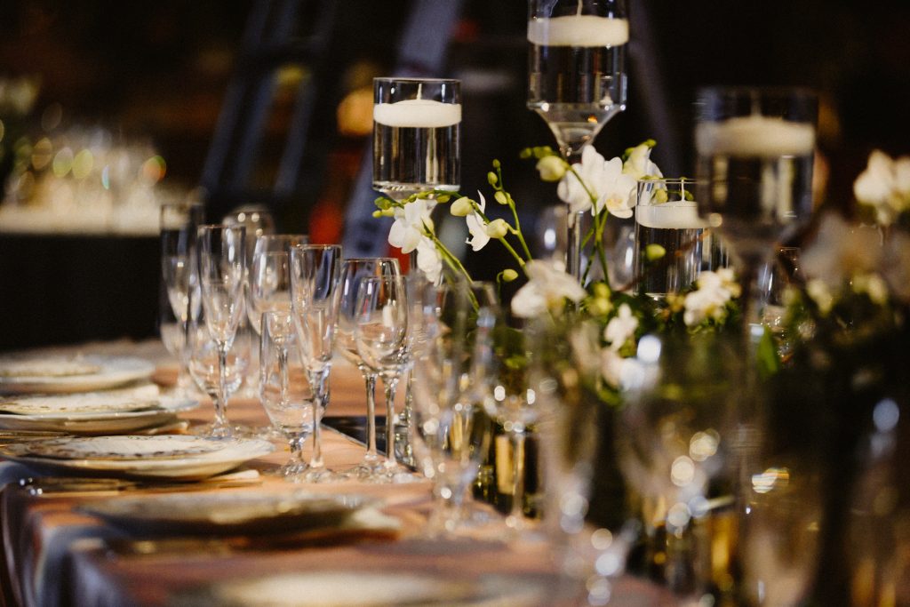 table setting with focus goblets plates